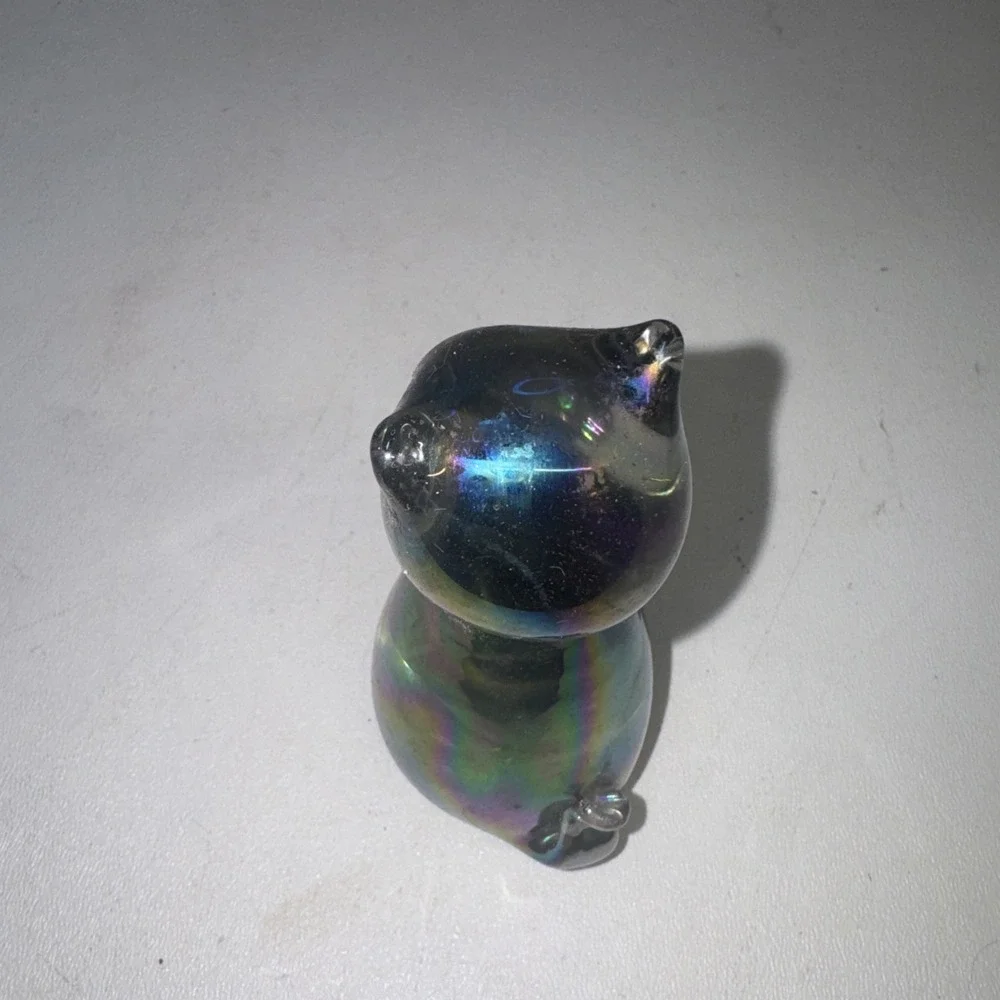 Vintage Mexican Iridescent Blown Glass Cat Figurine – Tonala Style 3.5
